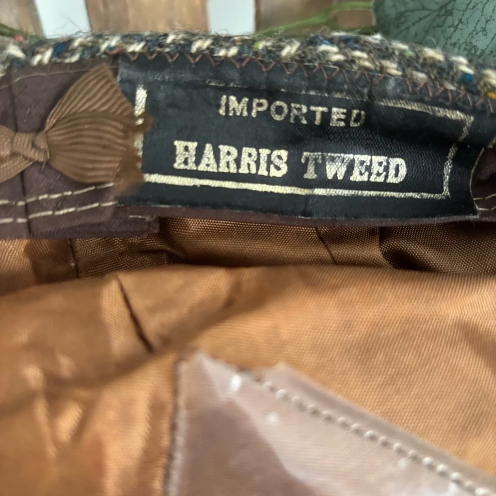 VINTAGE HARRIS TWEED 100% WOOL NEWSBOY FLAT CAP MADE IN SCOTLAND JAND WOVEN - Picture 9 of 12